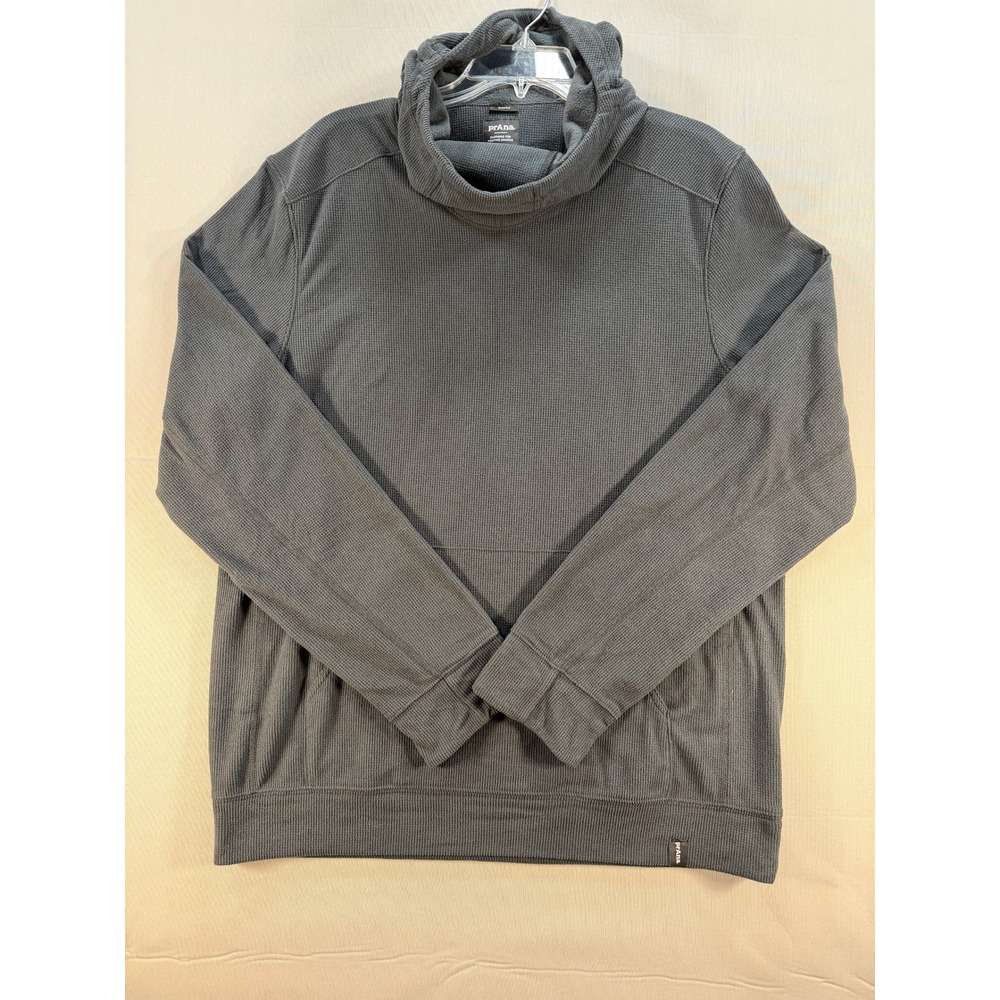 Prana Mens Slim Fit Waffle Knit Pullover Hoodie Charcoal Grey Large 1969691